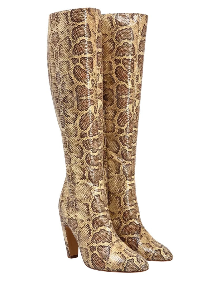Gia Borghini Textured Snakeskin Pattern Tall Boots With Pointed Toe