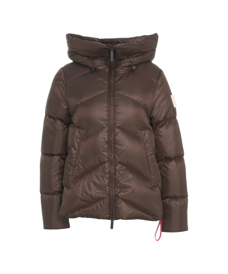 After Label Chevron Quilted Down Jacket With High Collar And Integrated Hood