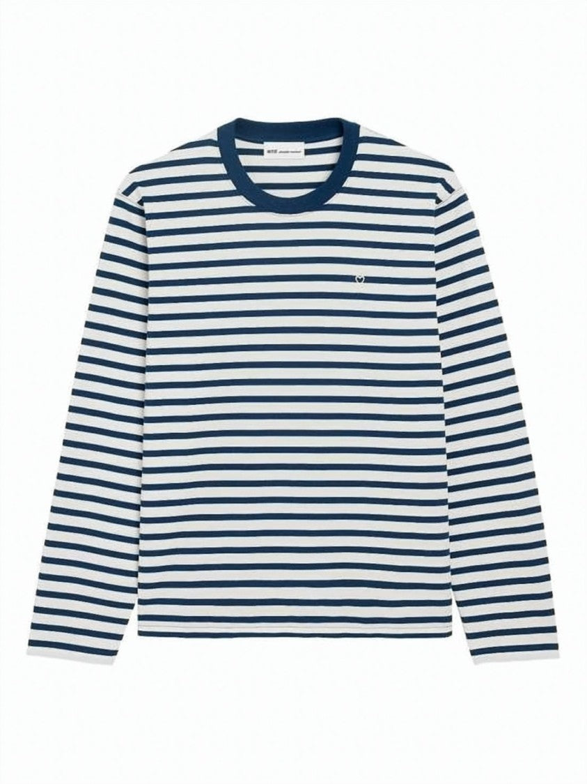 Ami Paris Navy/White Marinere Cotton Long Sleeve Top