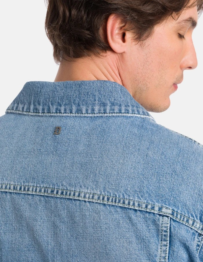 Dondup Medium Blue Wash Denim Jacket With Button-Up Front