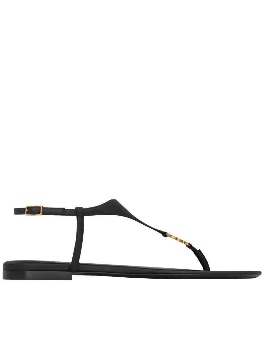 Saint Laurent Black Cassandre T-Strap Sandals