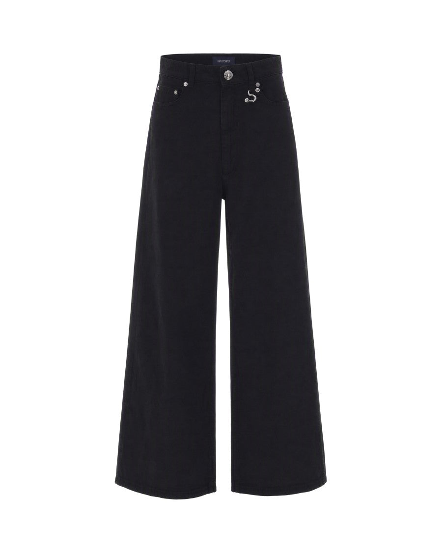 Sportmax High-Waisted Wide-Leg Metal Hook Cotton Wide-Leg Pants