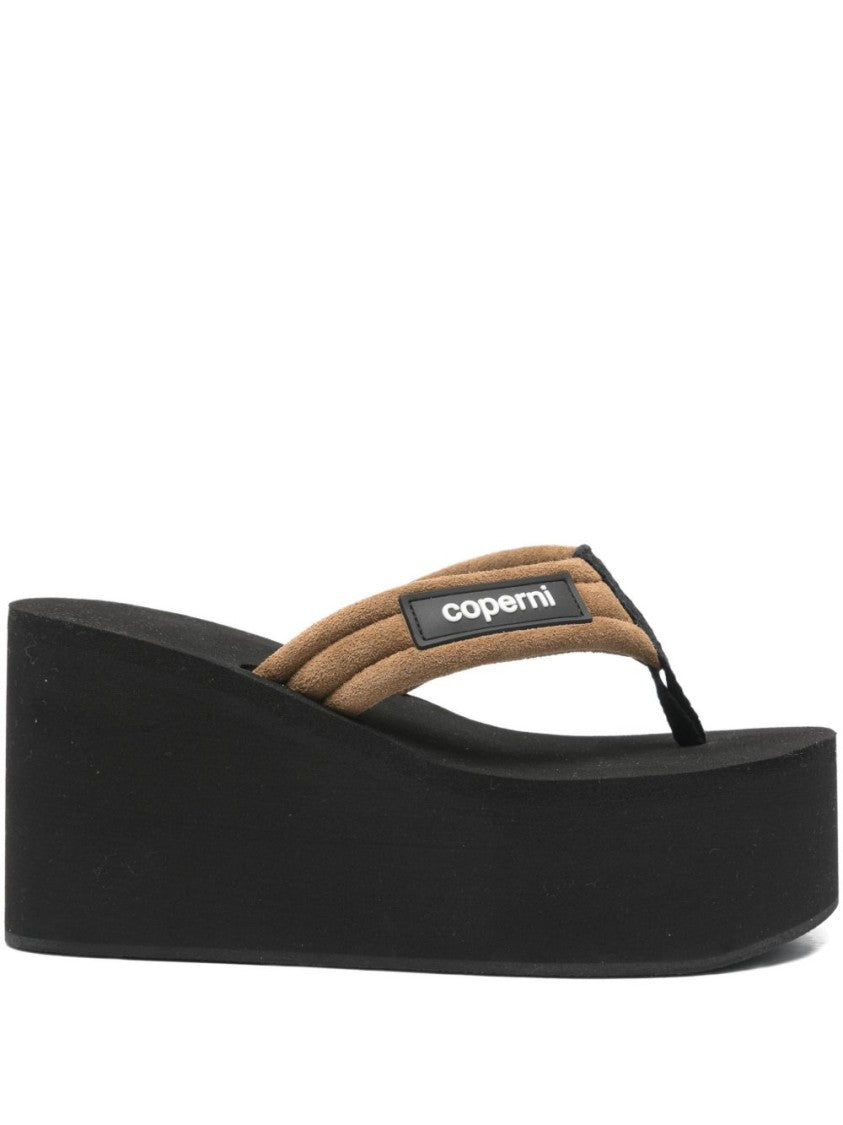 Coperni Black Brown Logo Plaque Platform Sandals