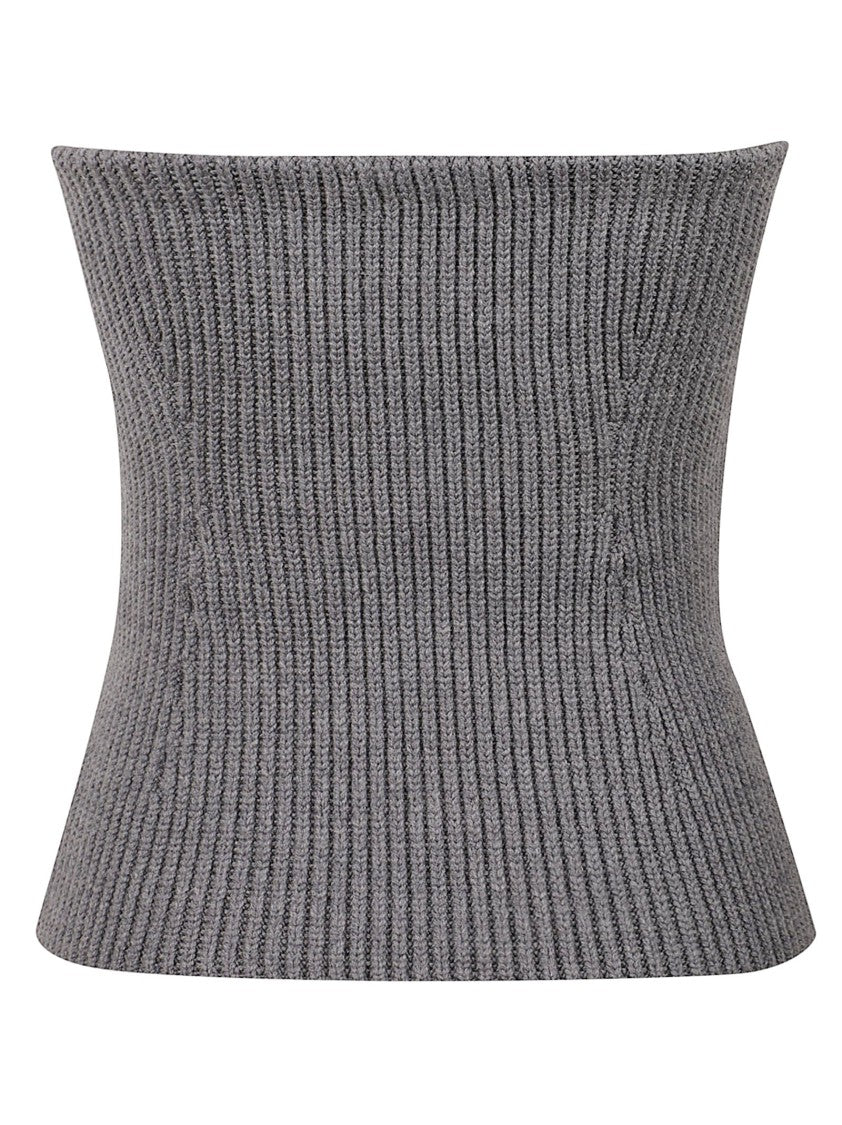 Jil Sander Ribbed Strapless Top With Curved Neckline