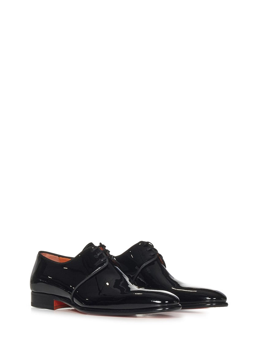 Santoni Black Patent Leather Derby Shoes