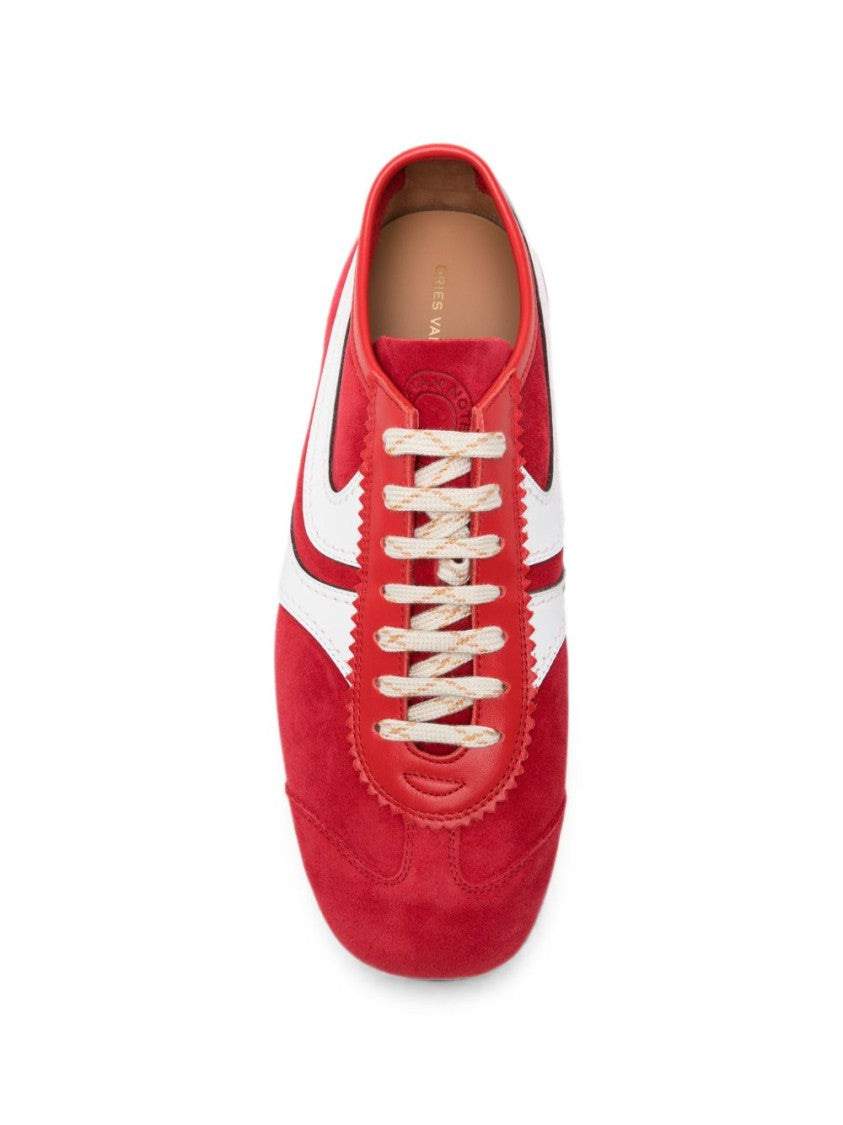 Dries Van Noten Red Suede Sneakers With White Leather Accents