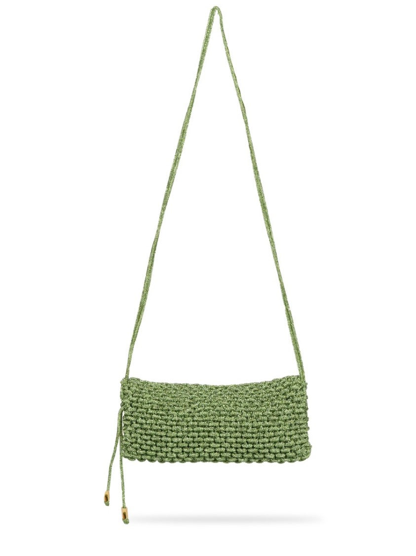 Hibourama Textured Woven Resin Handbag In Muted Green