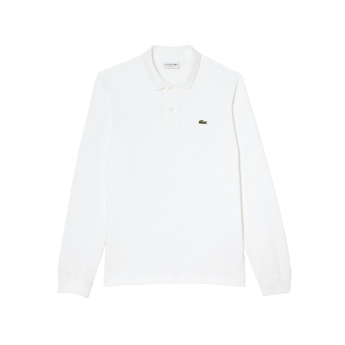 Lacoste White Long Sleeve Ribbed Detail Polo