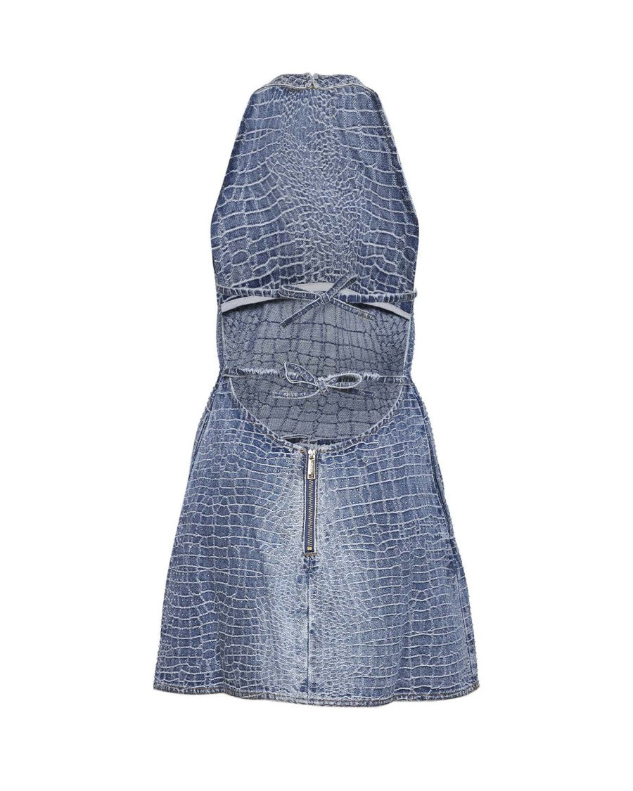 Self-Portrait Crocodile Denim Mini Dress