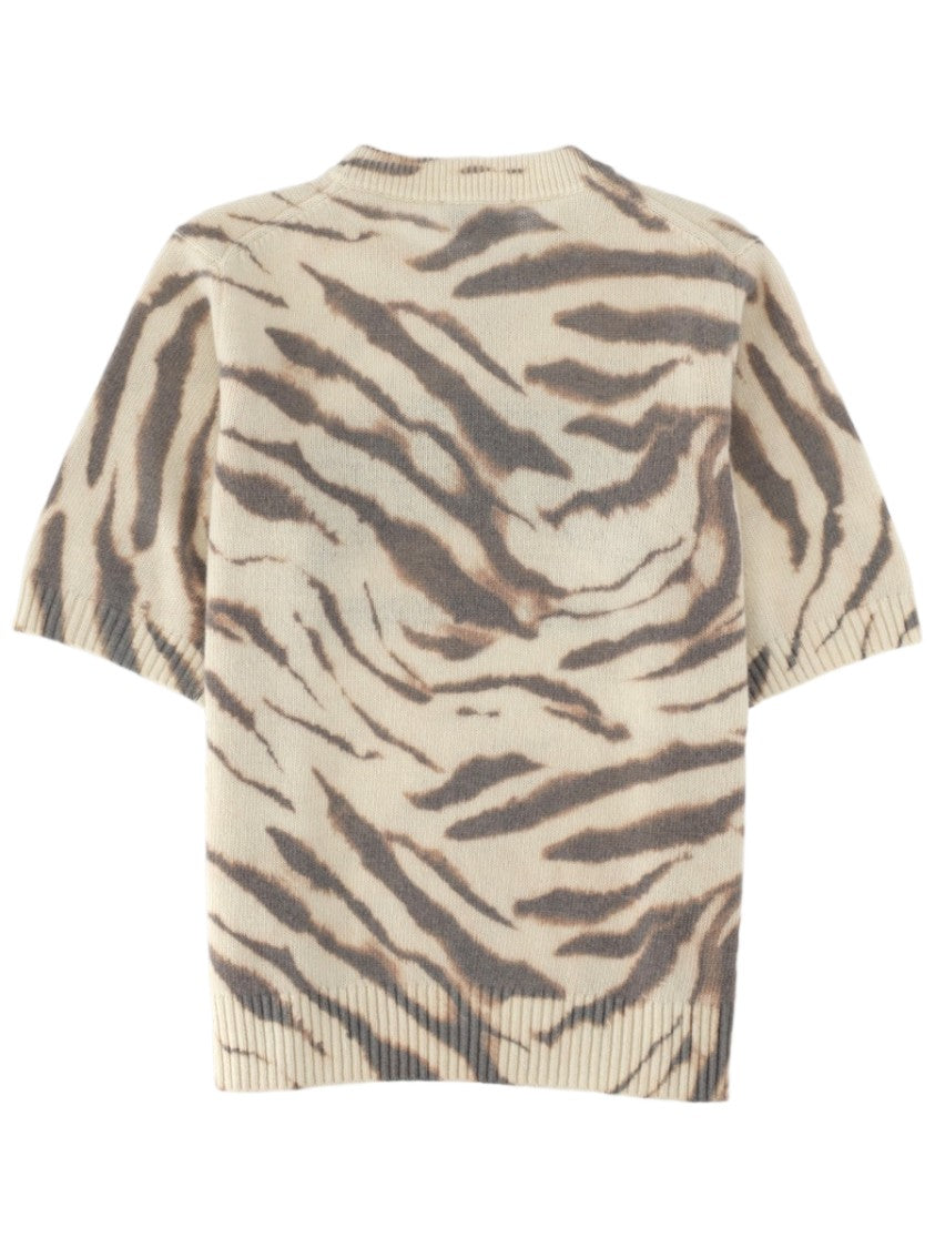 Ganni Slim Fit Knit Top With Abstract Animal Stripe Design