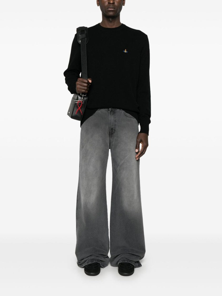 Vivienne Westwood Black Orb Logo Embroidery Ribbed Sweater