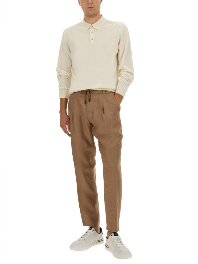 Boss Camel Knitted Polo With Collared Neckline