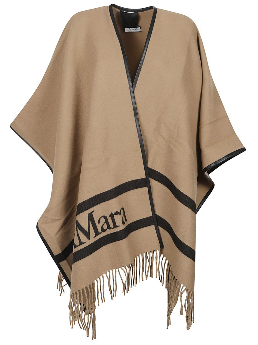 Max Mara Mxaaris Beige Fringed Tassel Wool Poncho