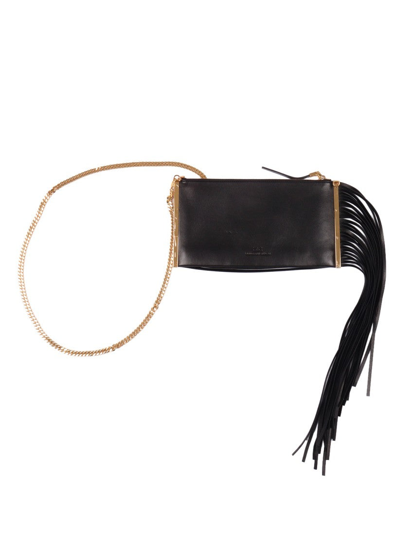 Elisabetta Franchi Rectangular Leather Fringe Shoulder Bag