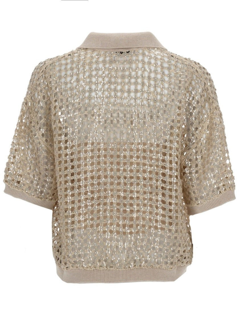 Brunello Cucinelli Semi-Sheer Silk-Linen Knit Polo Shirt