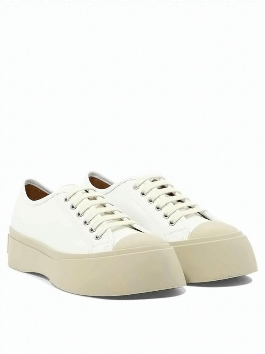 Marni Low-Top White Calf Leather Sneakers With Raised Rubber Sole