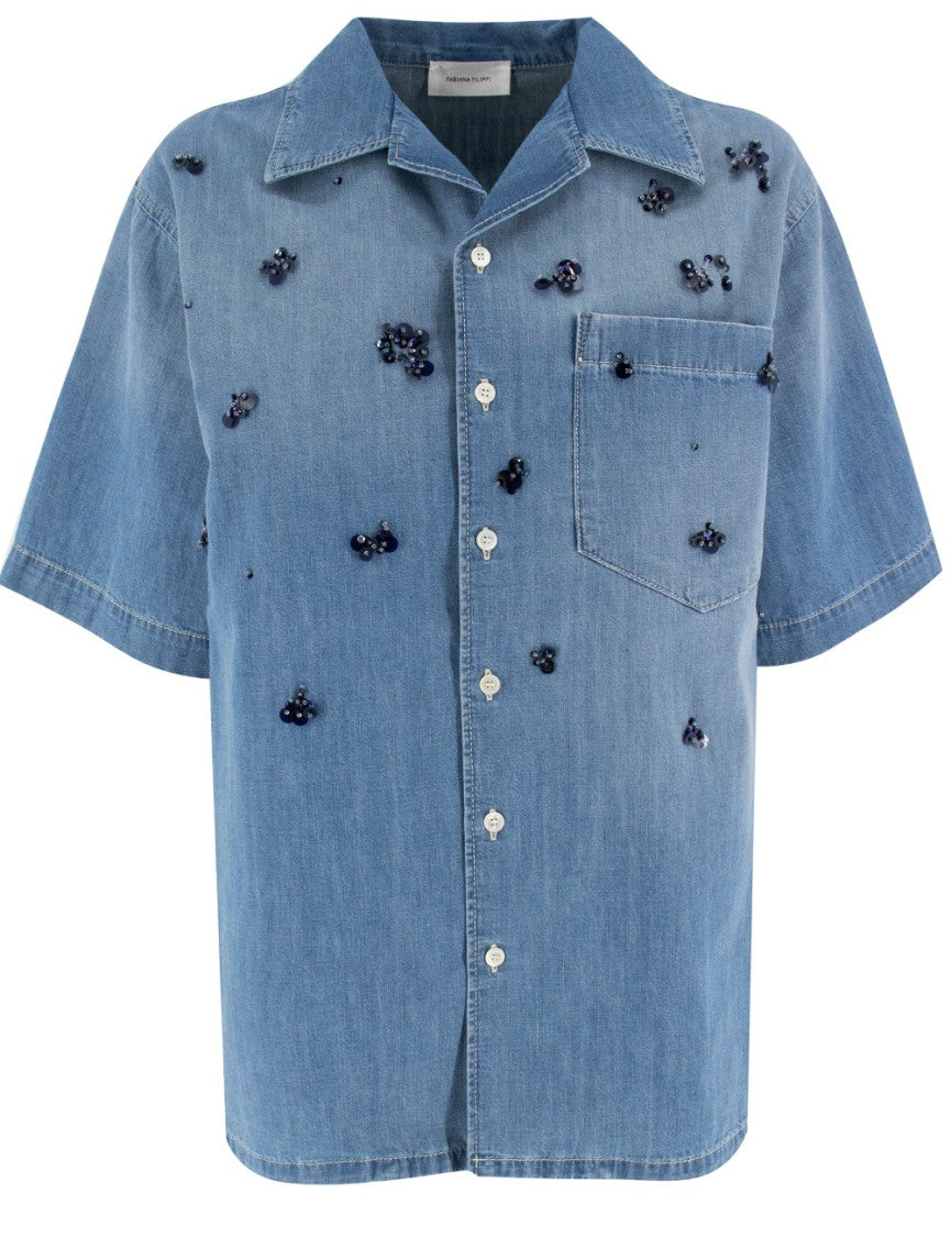 Fabiana Filippi Light Blue Shirt With Crystal And Sequin Embellishments