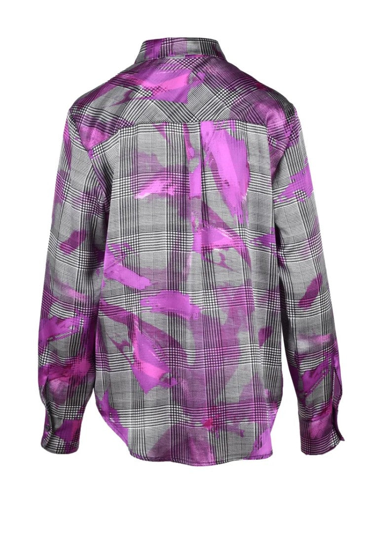 Sleep No More Silk Shirt With Plaid Pattern And Brushstroke Accents