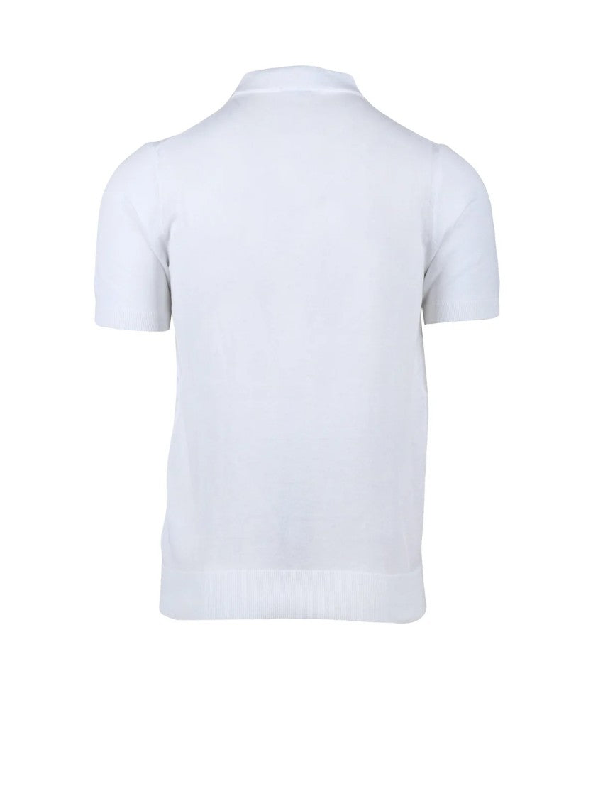 Alpha Studio White Cotton Knit Polo