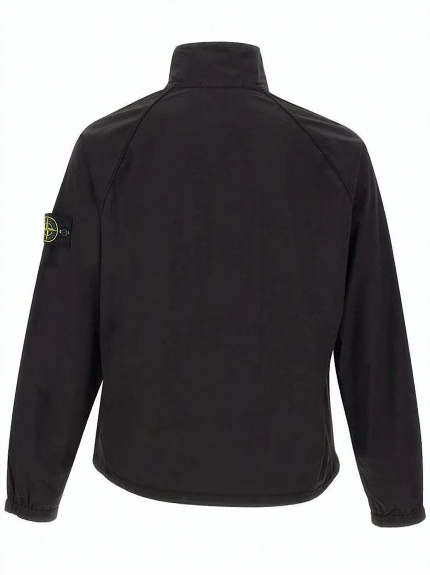 Stone Island Minimalist Black Leather Jacket With High Collar