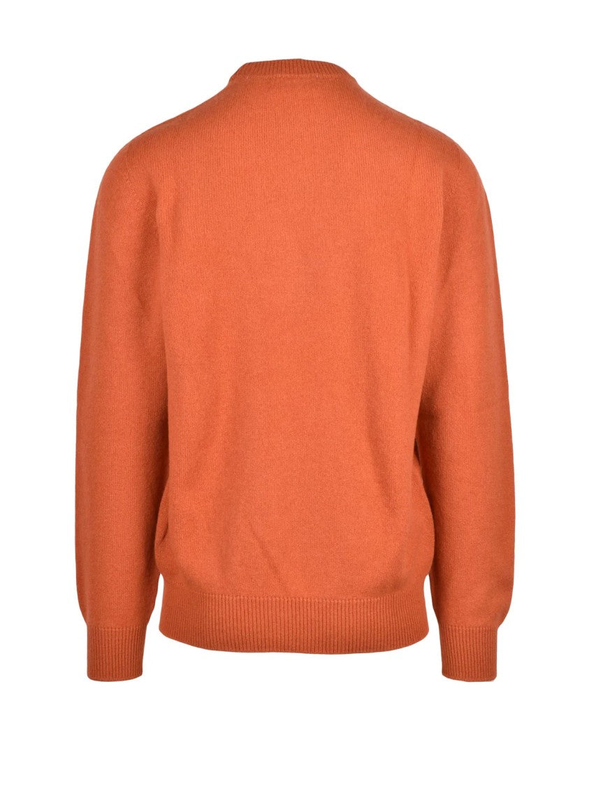 Laneus Orange Extrafine Merino Wool-Cashmere Blend Crewneck Sweater