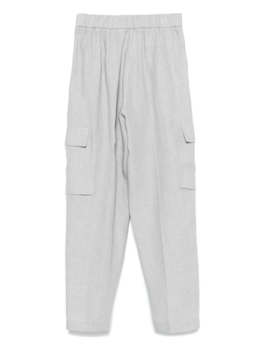 Le Tricot Perugia Relaxed Fit Grey Trousers With Drawstring Waist
