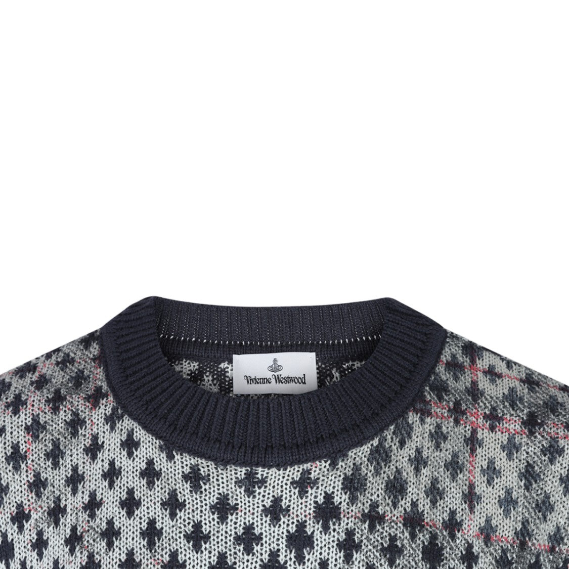 Vivienne Westwood Patterned Grey Knit Sweater With Embroidered 'Chaos'