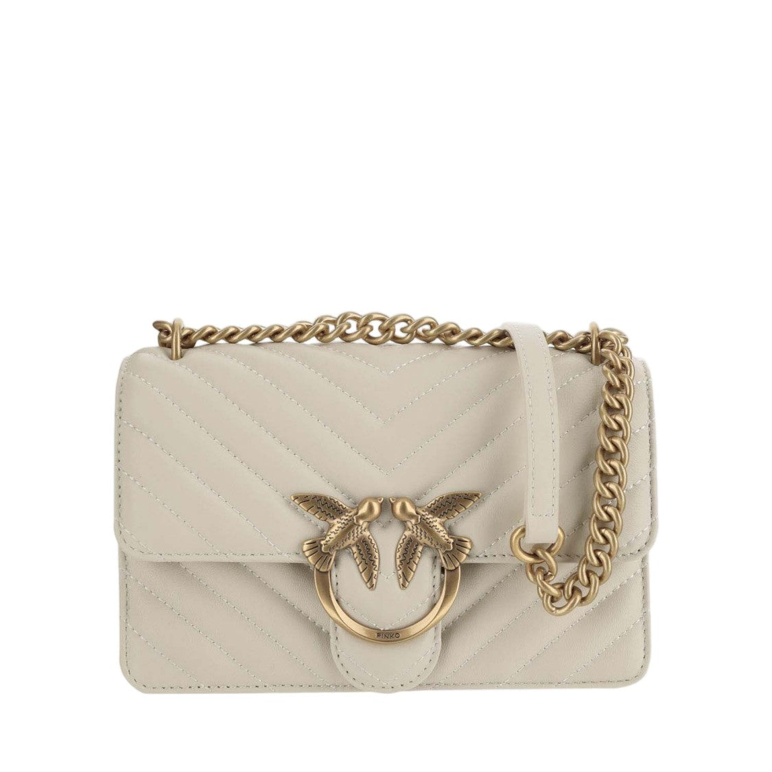Pinko White Mini Love One Quilted Leather Shoulder Bag
