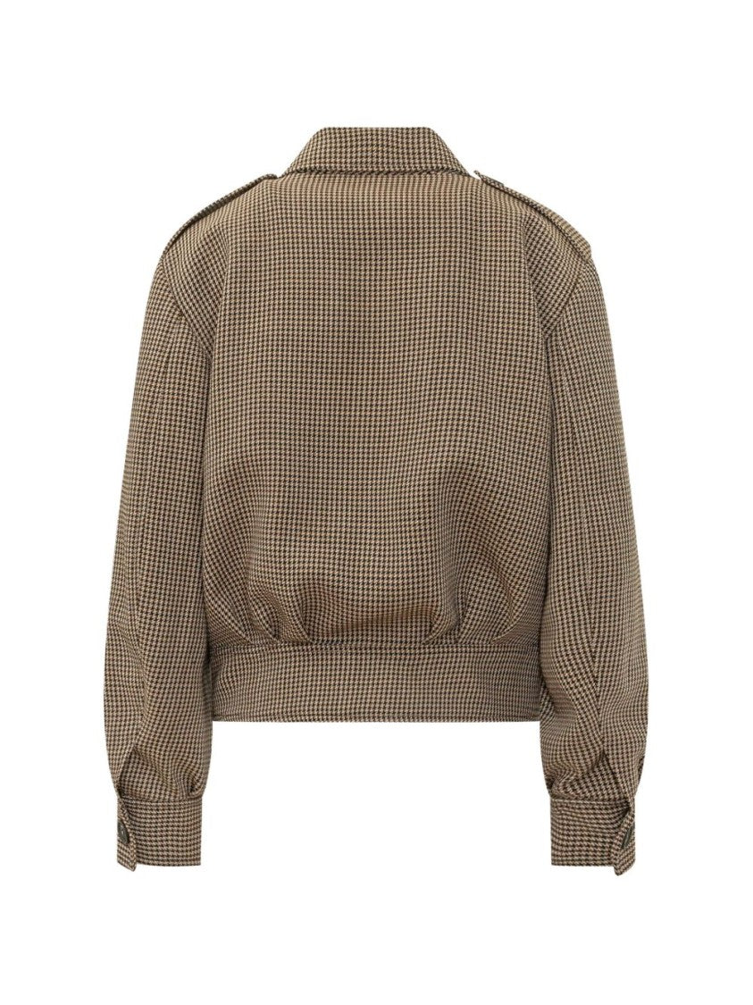 Seafarer Cropped Structured Collar Houndstooth Wool-Blend Blazer