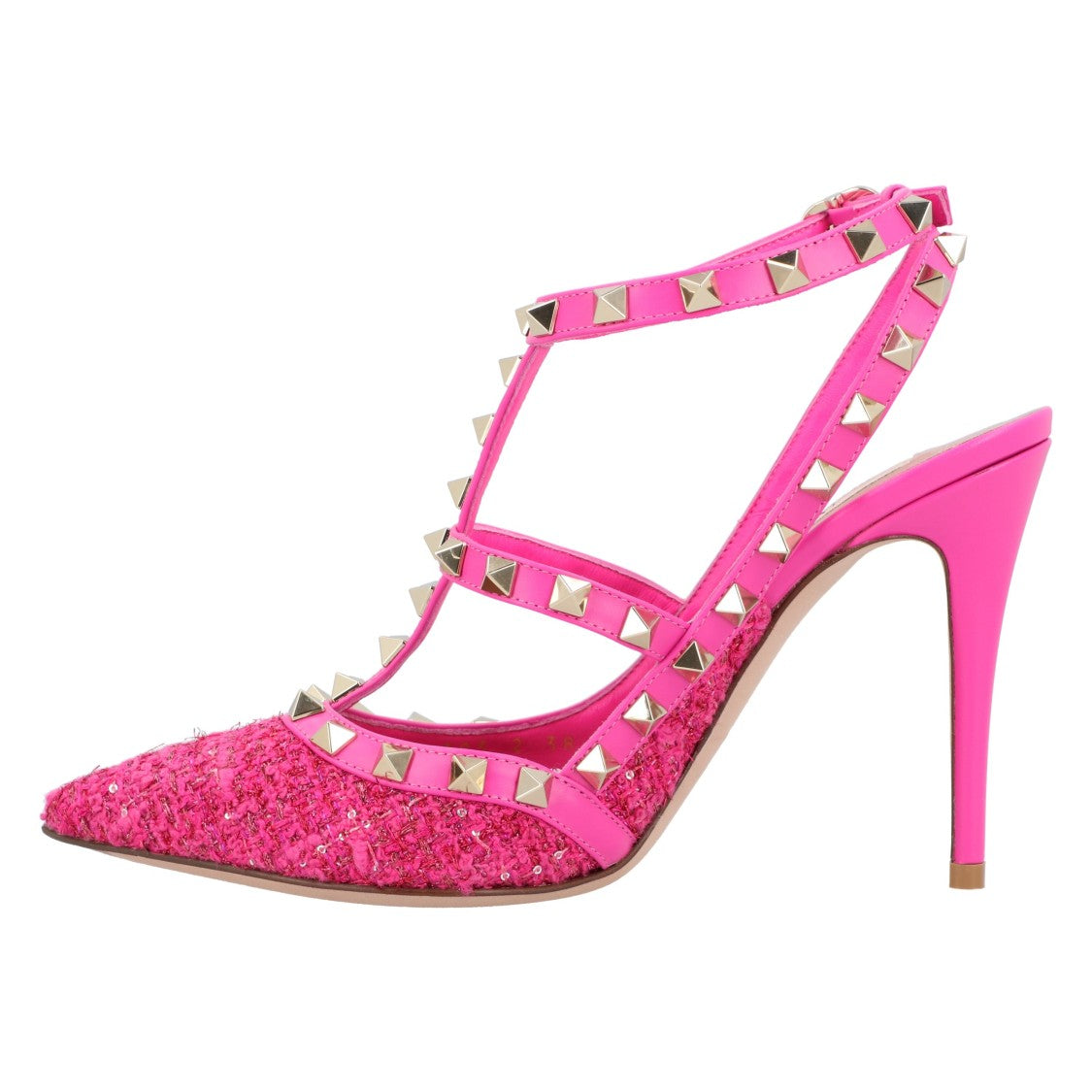 Valentino Caged 100 Tweed & Leather Pump Pink