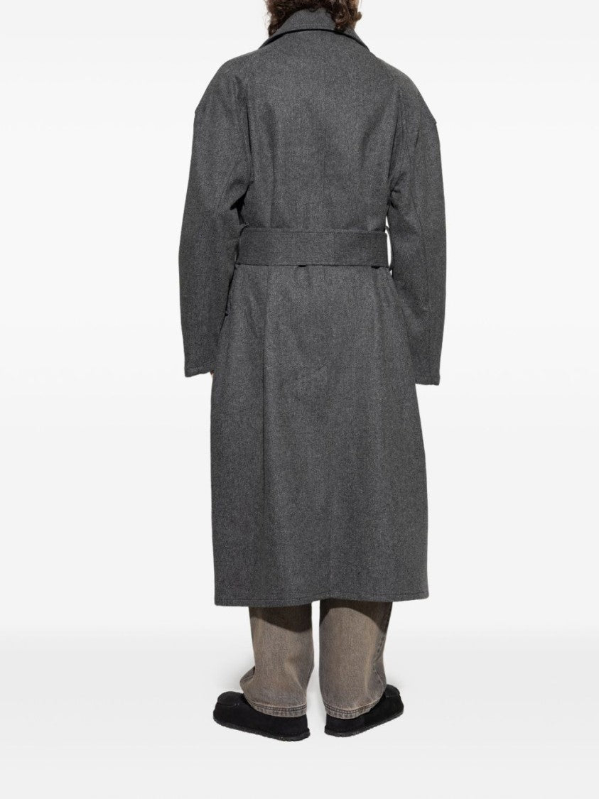 Jacquemus Grey Belted Coat With Notched Lapels