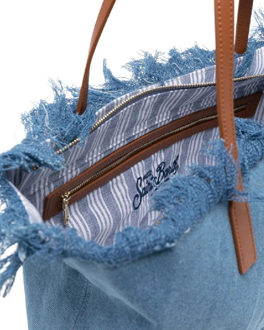 Mc2 Saint Barth Canvas Tote Bag With Fringed Top Edge And Embroidered Logo