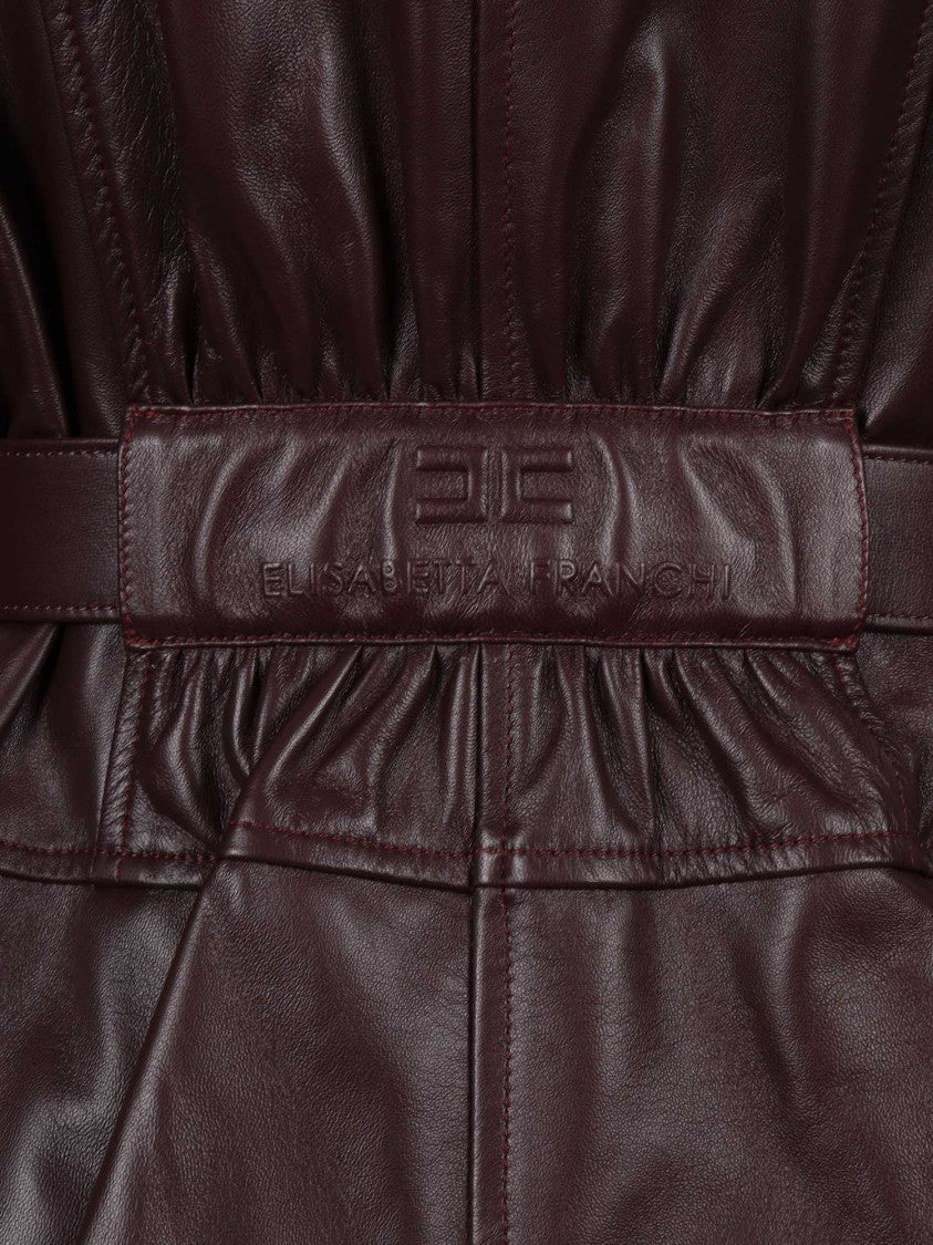 Elisabetta Franchi Fitted Leather Jacket With Belted Waist And Gold Hardware