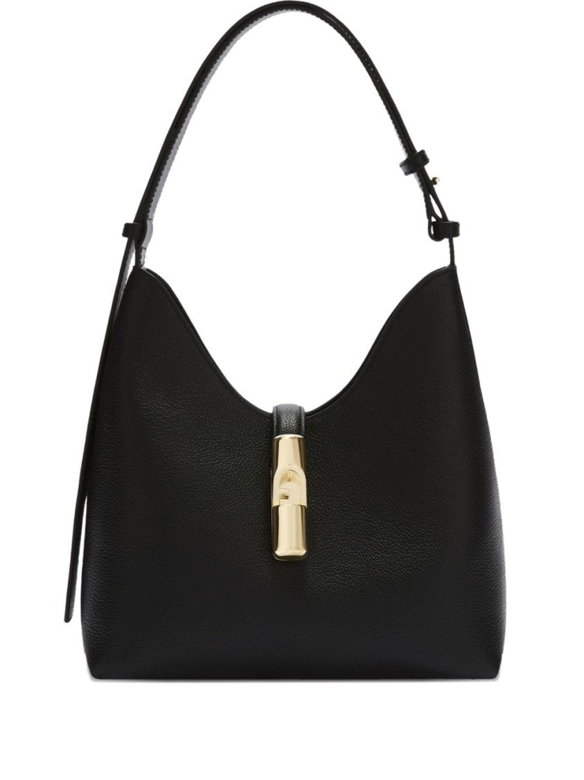 Furla Structured Black Leather Handbag With Gold-Tone Clasp