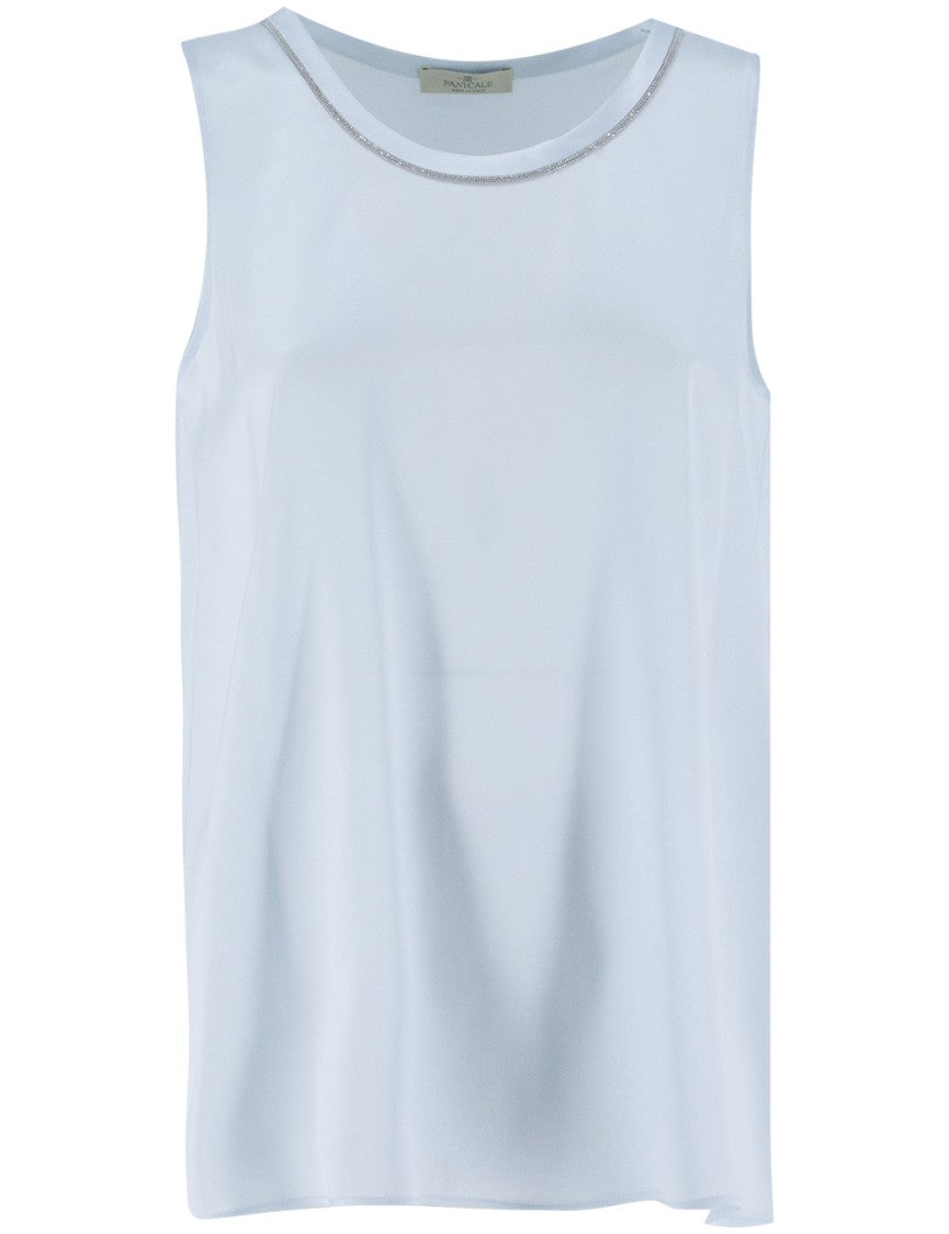 Panicale Crew Neck Silk Top With Luminous Details