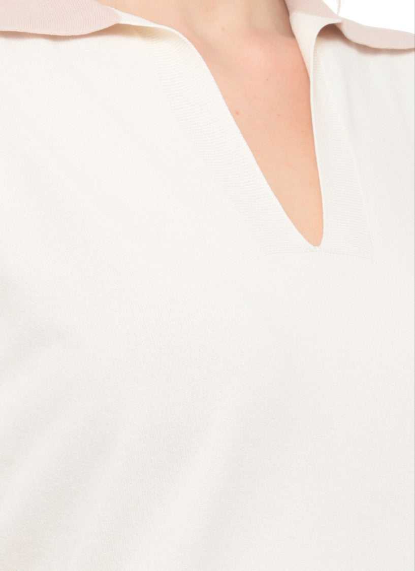 D. Exterior Ivory Embellished Viscose Polo Shirt