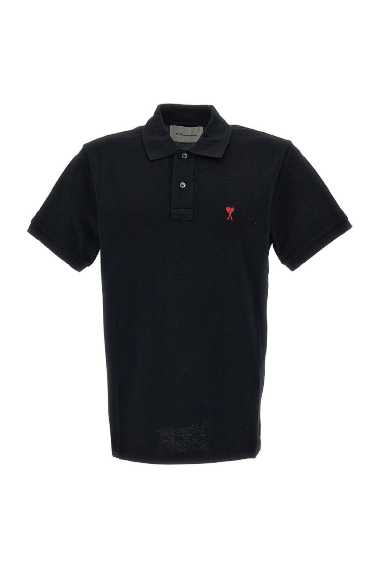 Ami Paris Polo Shirt With Signature Red Ami De Cœur Embroidery