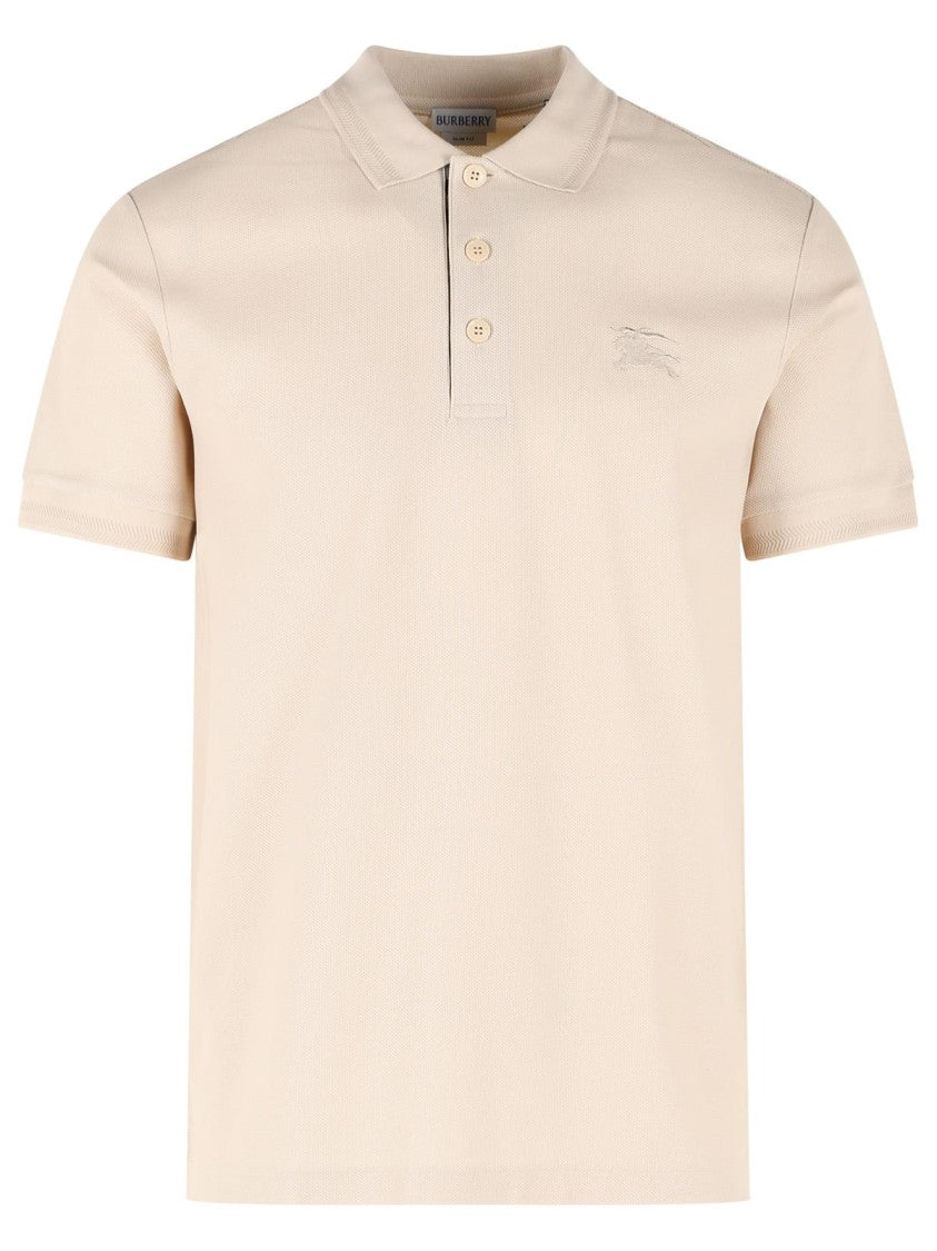 Burberry Beige Cotton Polo Shirt With Trimmed Collar