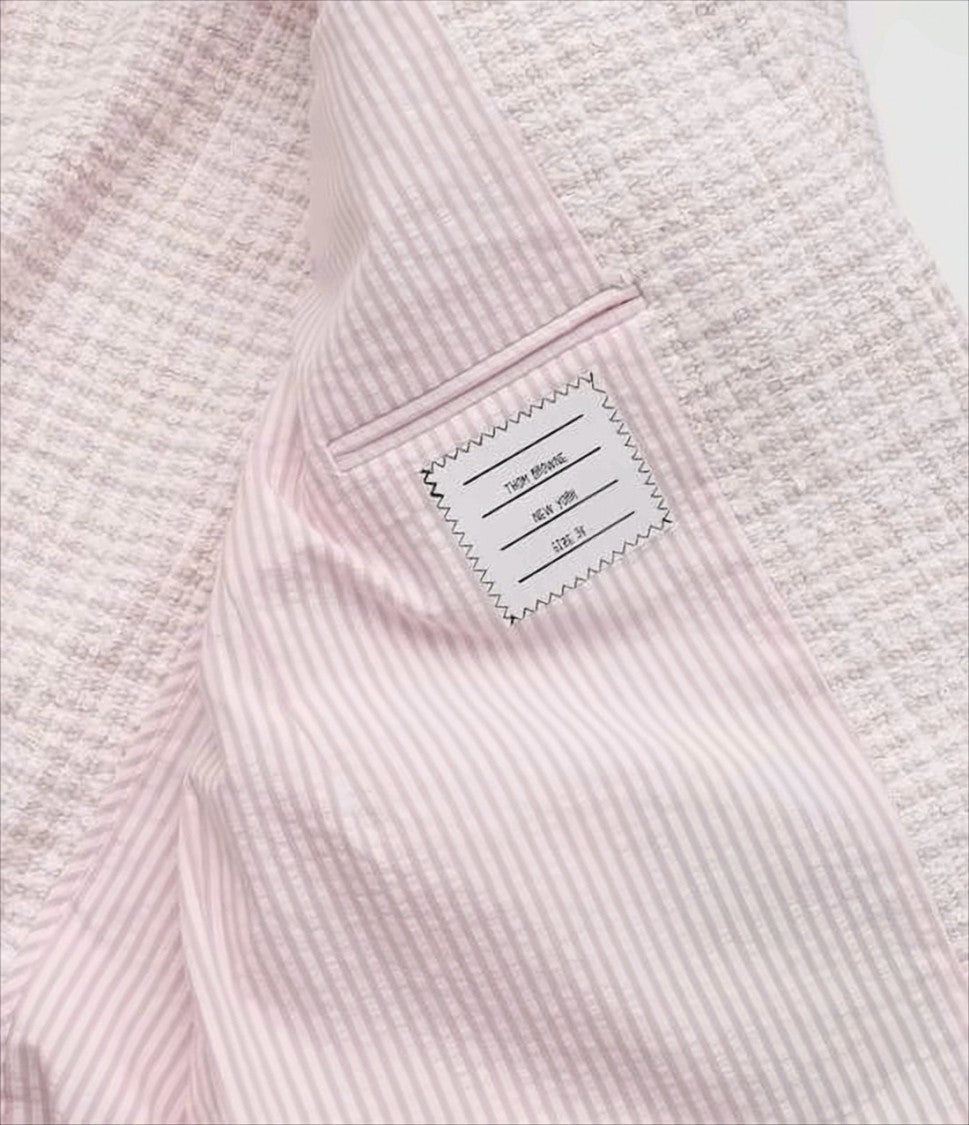 Thom Browne Textured Check Patterned Jacket With Striped Lining