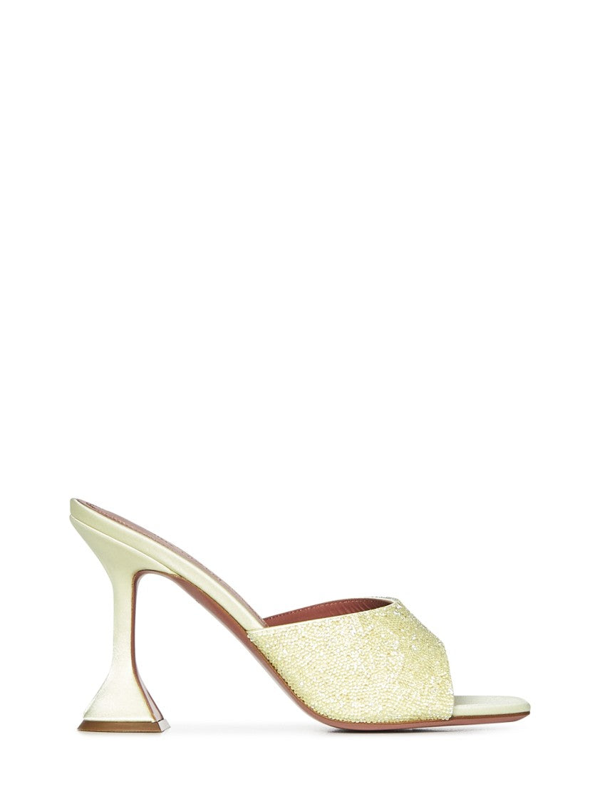 Amina Muaddi Yellow Satin Sandals With Hourglass Heel