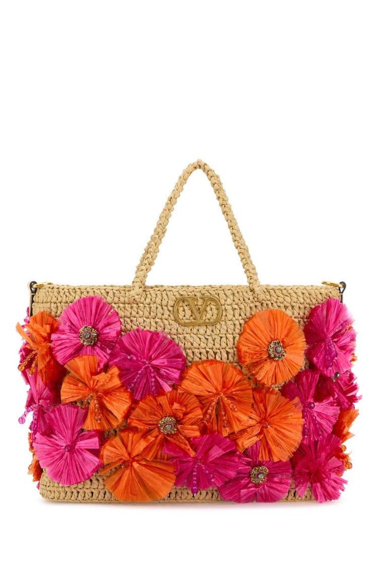 Valentino Garavani Embellished Raffia Vlogo Signature Shopping Bag