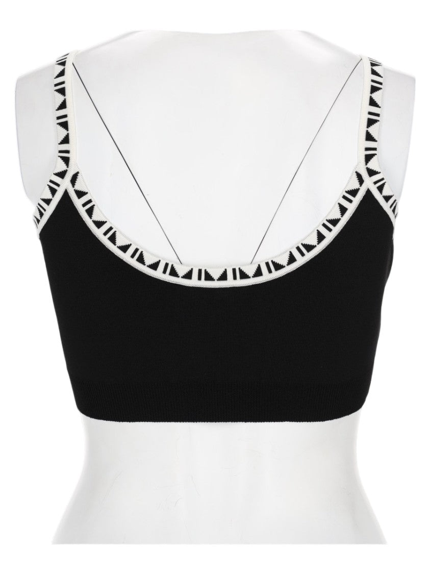 Versace Fitted Black Crop Top With Geometric Trim