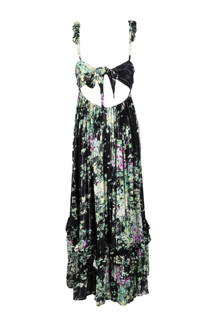 Sabina Musayev Maxi Dress With Floral Pattern And Ruffled Hem