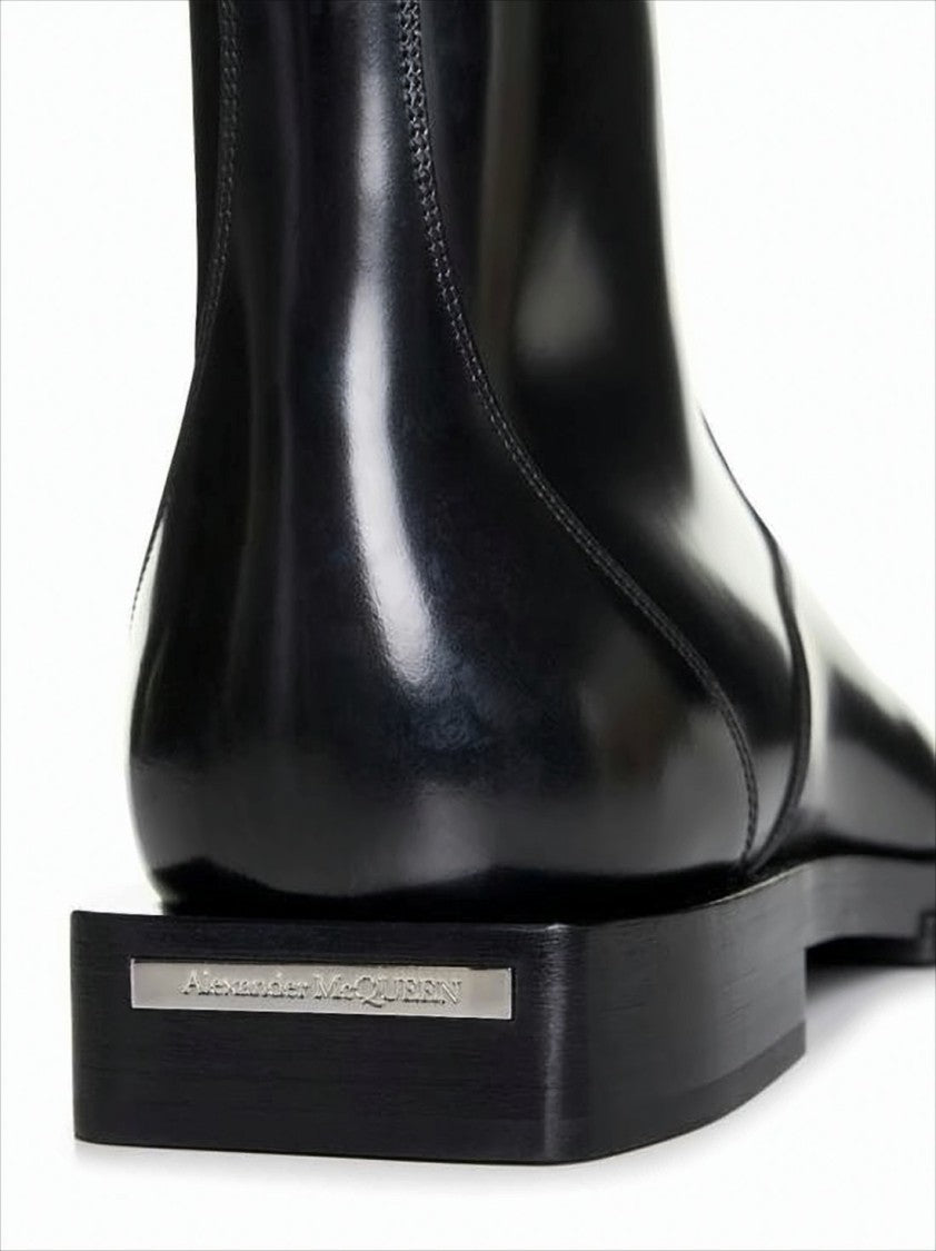 Alexander Mcqueen Smooth Calf Leather Ankle Boots With Polished Finish