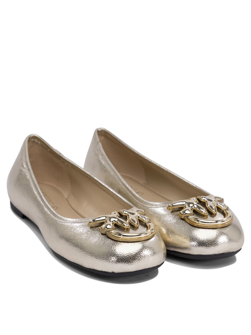 Pinko Metallic Finish Leather Ballerinas