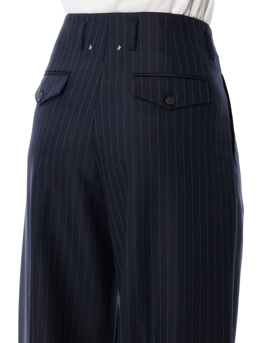 Golden Goose Navy Blue Wool Pinstripe Trousers