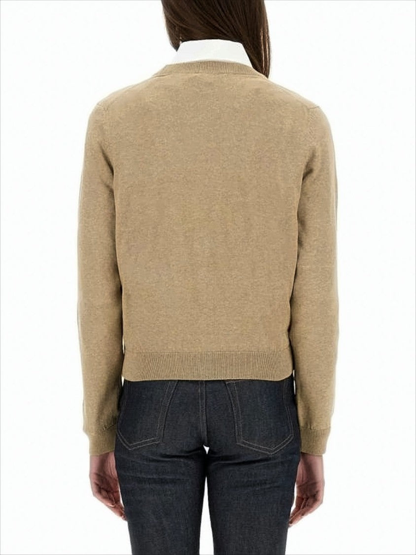 A.P.C. Cropped Brown Cardigan With V-Neckline