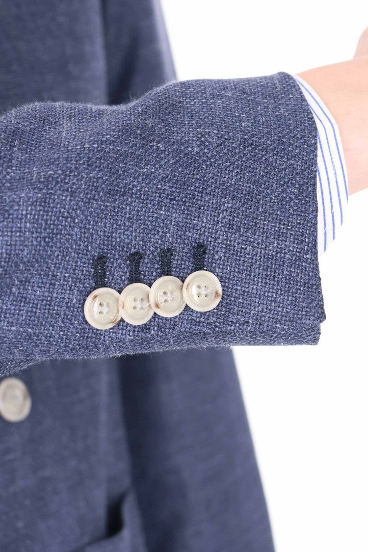 Barba Double-Breasted Textured Weave Jacket In Wool-Silk-Linen Blend