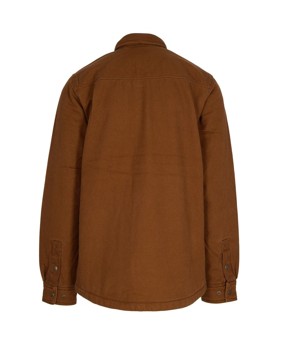 Filson Fleece-Lined Brown Canvas Shirt Jacket With Metal Snap Buttons