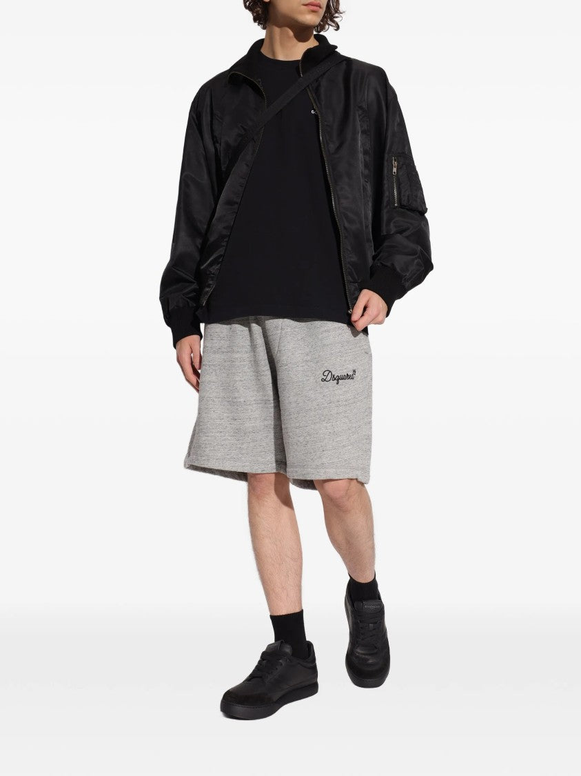 Dsquared2 Grey Heathered Cotton Embroidered Logo Shorts